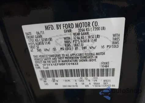 2011 Ford F-150 Fx4 from USA, damaged, VIN 1FTFX1EF8BFC01833